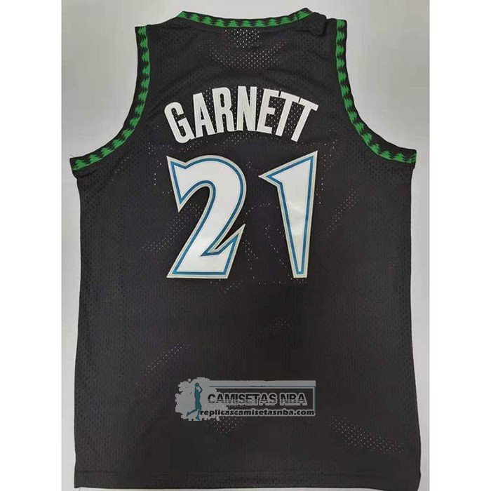 Camiseta Minnesota Timberwolves Kevin Garnett NO 21 Hardwood Classics Throwback Negro